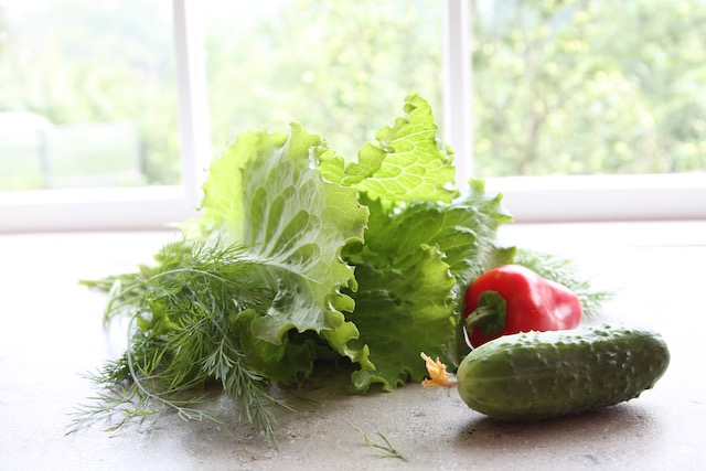 летние закуски с салатом - зелень и овощи