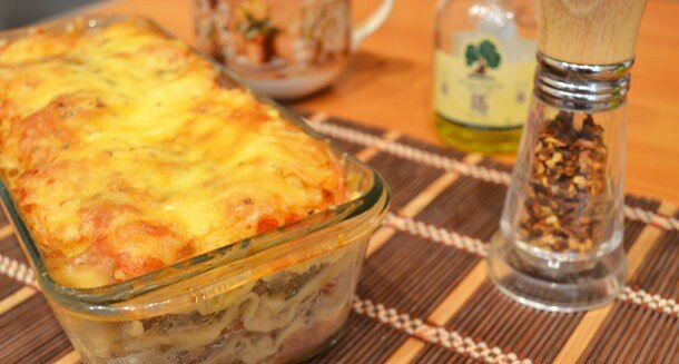 Лазанья с грибами и фаршем из индейки